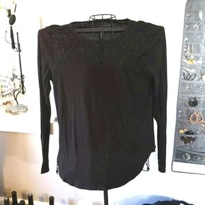 LOFT Black, lace neck, long sleeve tee